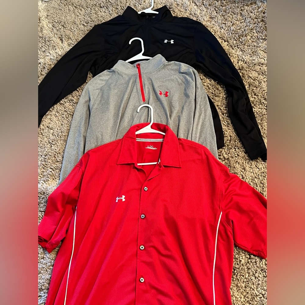 Under Armour Red Short-Sleeve Button Down Golf Polo